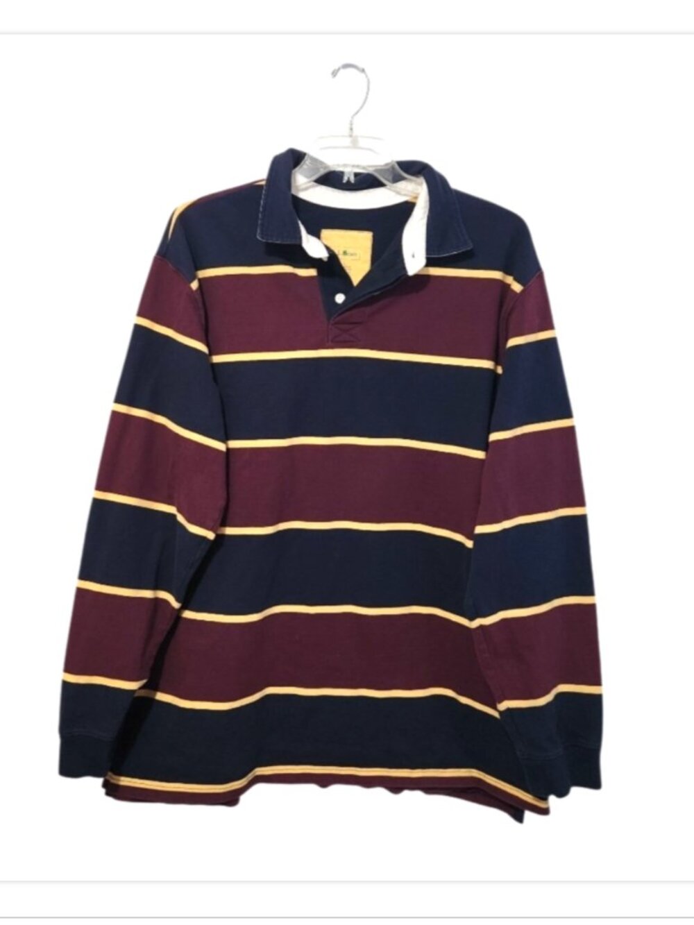 Vtg L.L. Bean Rugby Polo Shirt Striped Heavy Cotton Long Sleeve Pullover